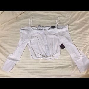 Off the shoulder cropped white shirt